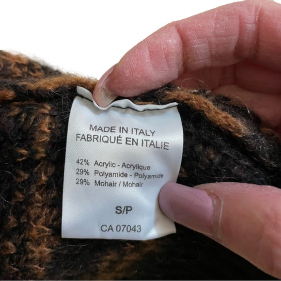 Twins Animal Print Striped Edges Mohair Blend Knit Cardigan, Size S - Picture 7 of 7